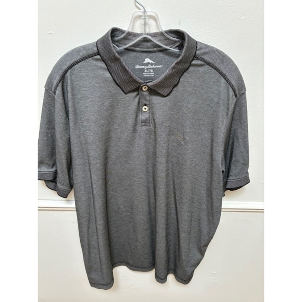 Tommy Bahama Mens XL Charcoal Gray Heather Short Sleeve Marlin‎ Polo Shirt